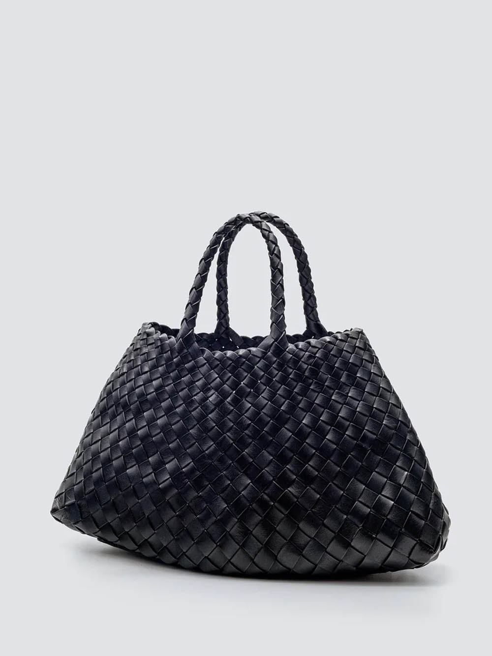 Dragon Diffusion Santa Croce Black Handbag With Two Top Handles And Interwoven Design In Leather Woman In Black