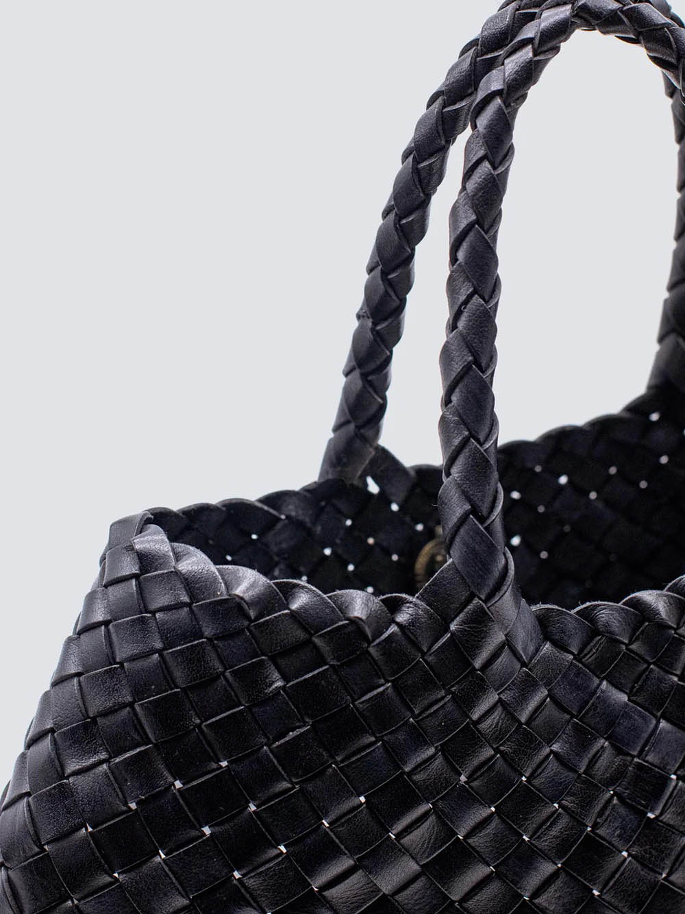 Dragon Diffusion Santa Croce Black Handbag With Two Top Handles And Interwoven Design In Leather Woman In Black
