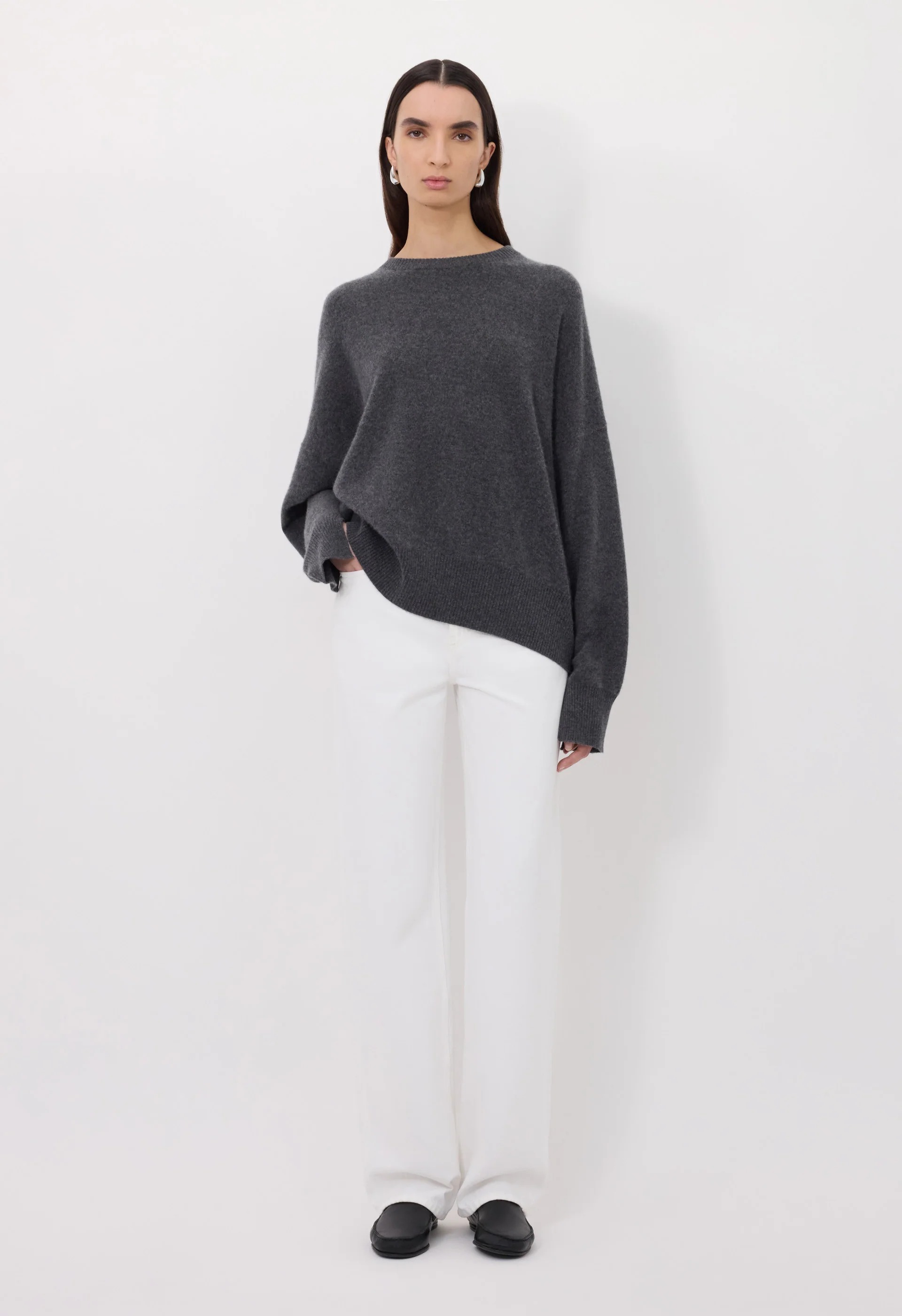 Loulou De Saison Anaa Round Neck Sweater Woman Anthracite In Gray