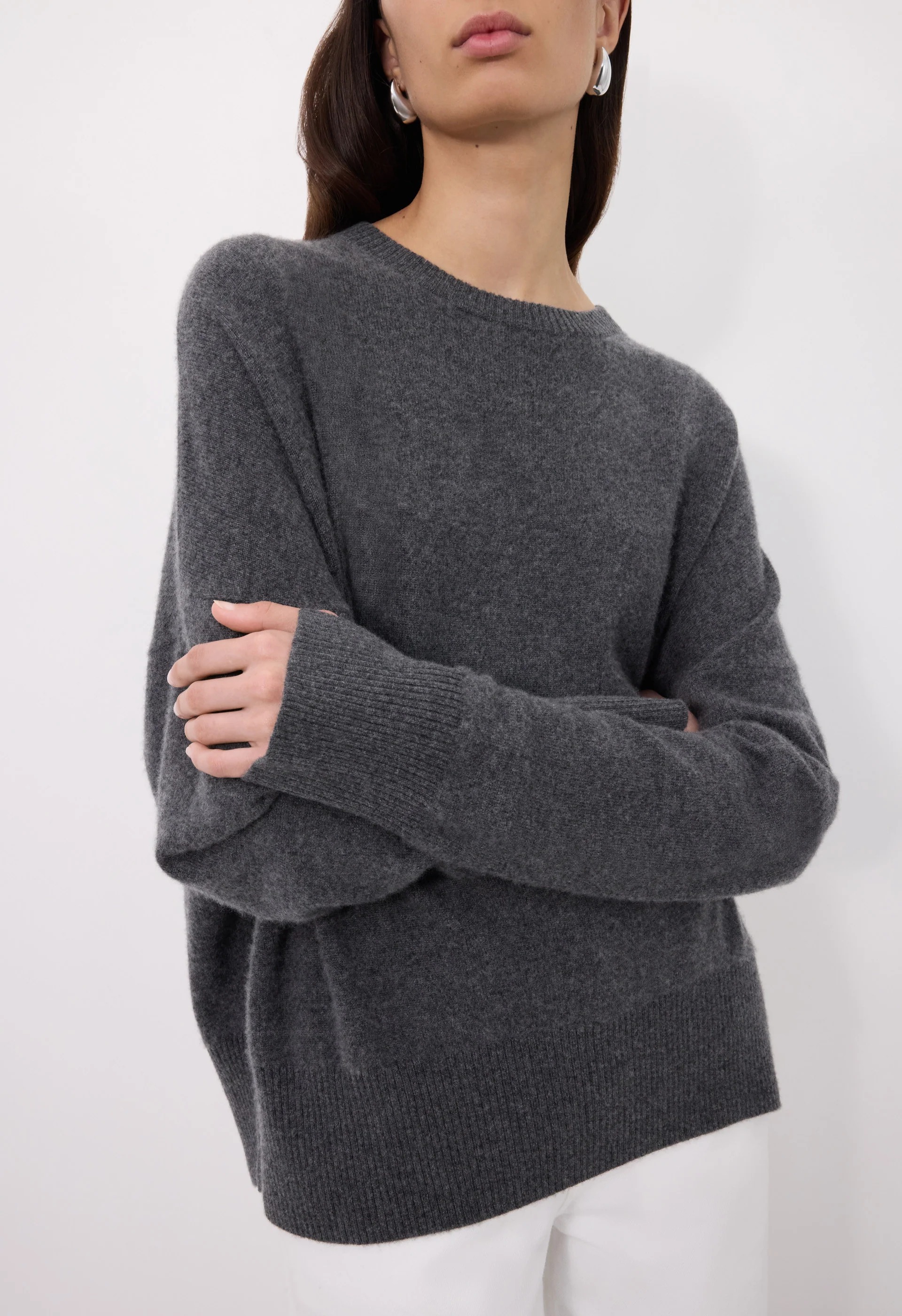 Loulou De Saison Anaa Round Neck Sweater Woman Anthracite In Gray