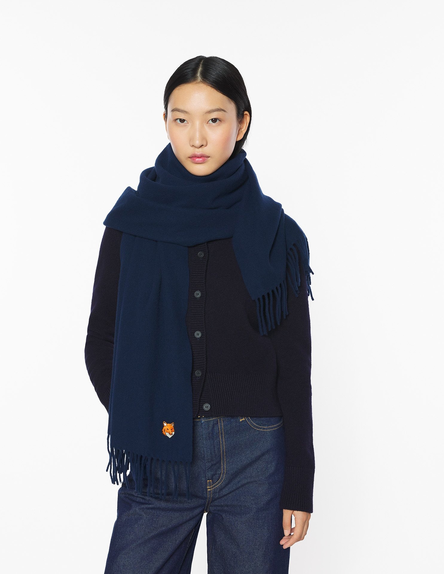 Maison Kitsuné Fox Head Scarf In Blue