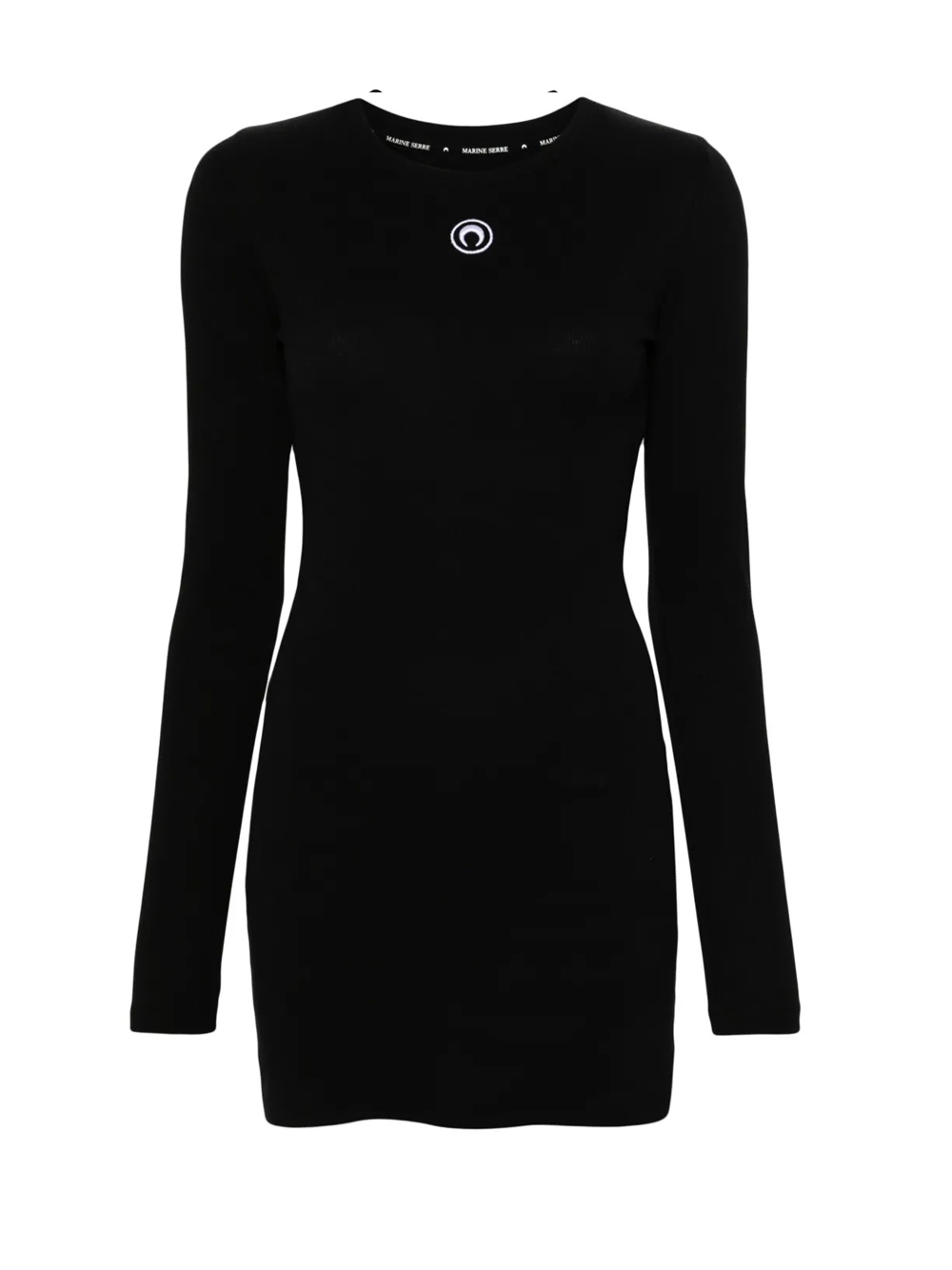 Marine Serre Moon Logo Ribbed Jersey Ls Mini Dresse Woman Black