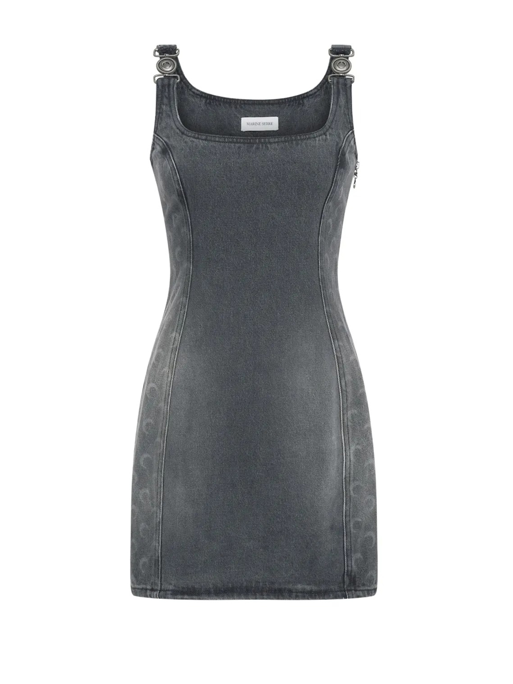 Marine Serre Moon Laser Grey Wash Denim Sleeveless Minidress In Black