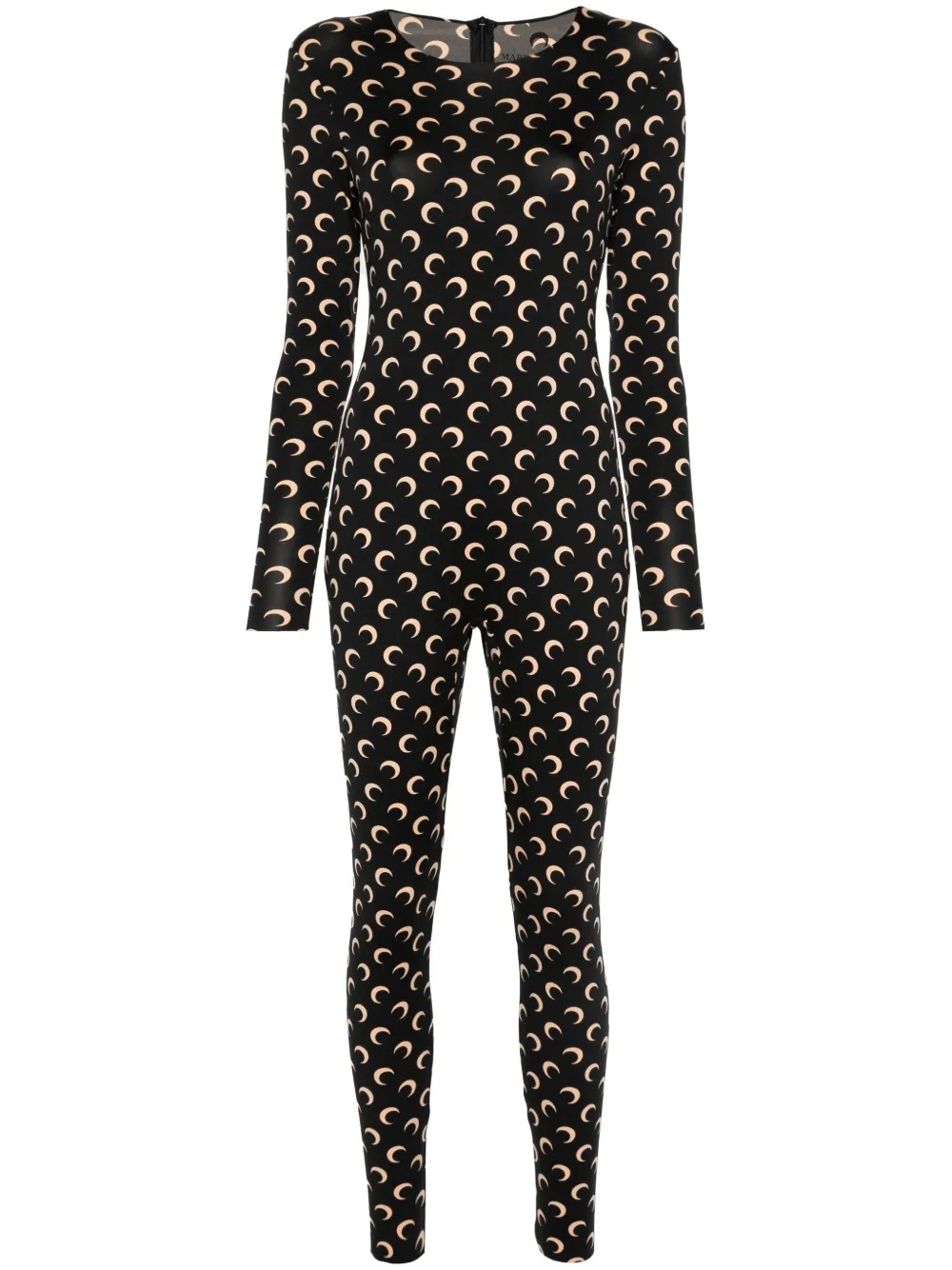 Marine Serre Moon Printed Jersey Catsuit Woman Black And Tan In Black