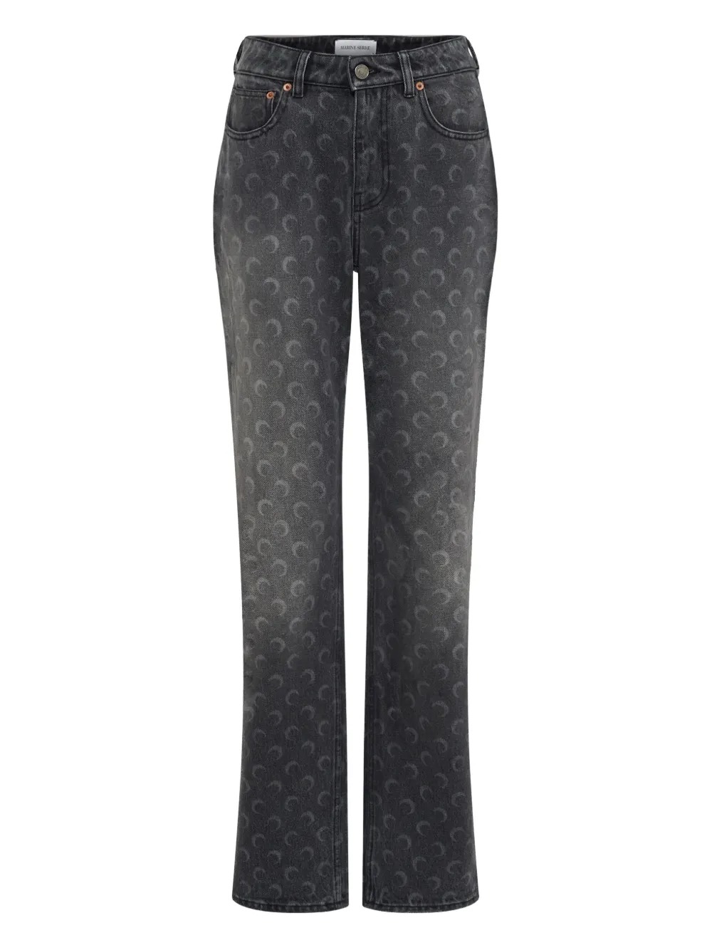 Marine Serre Moon Laser Grey Wash Denim Straight Jeans In Black
