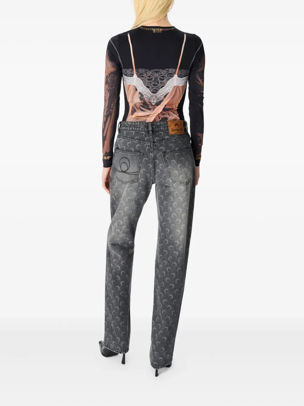 Marine Serre Moon Laser Grey Wash Denim Straight Jeans In Black