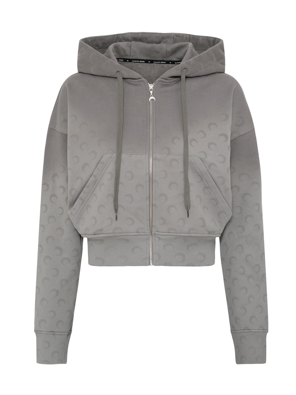 Marine Serre Moon Fleece Cropped Zipped Hoodie Woman Grey In Gray