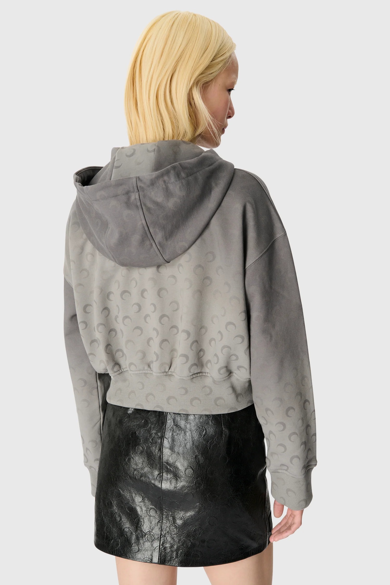 Marine Serre Moon Fleece Cropped Zipped Hoodie Woman Grey In Gray