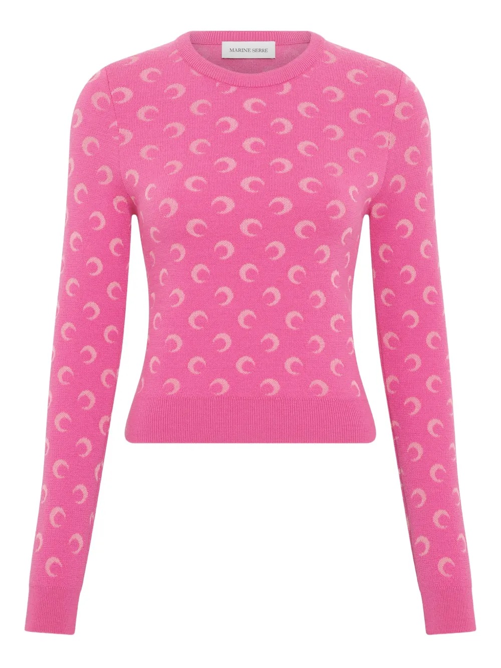 Marine Serre Moon Jacquard Knit Fitted Crewneck Sweater Woman Pink In Pink