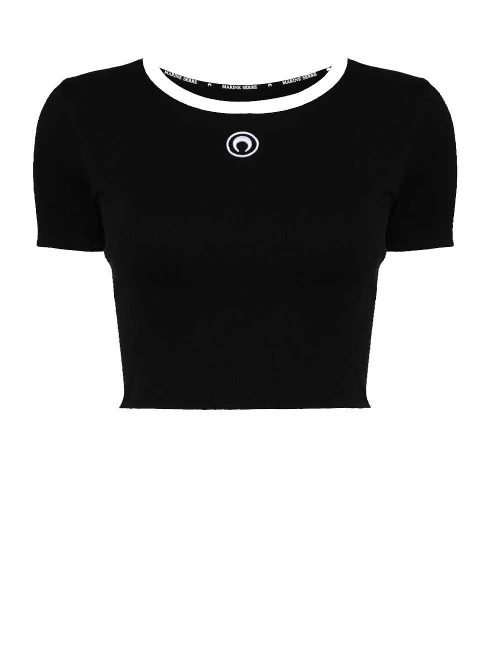 Marine Serre Moon Logo Bicolor Jersey Ss Cropped Top In Black