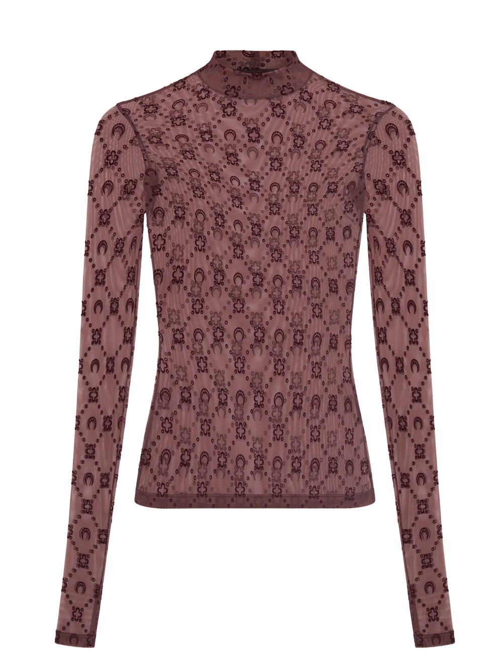 Marine Serre Moongram Mesh Flock Ls Highneck Top Woman Aubergine In Black