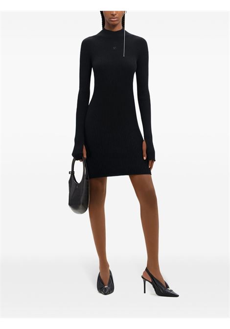 rib mockneck mini dress woman black on cotton COURRÈGES | 324MRO466FI00499999