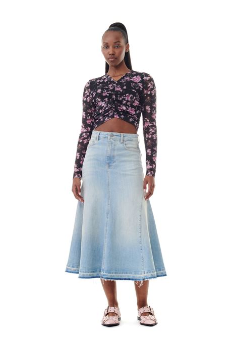 gonna midi mid blu in cotone GANNI | J1474091