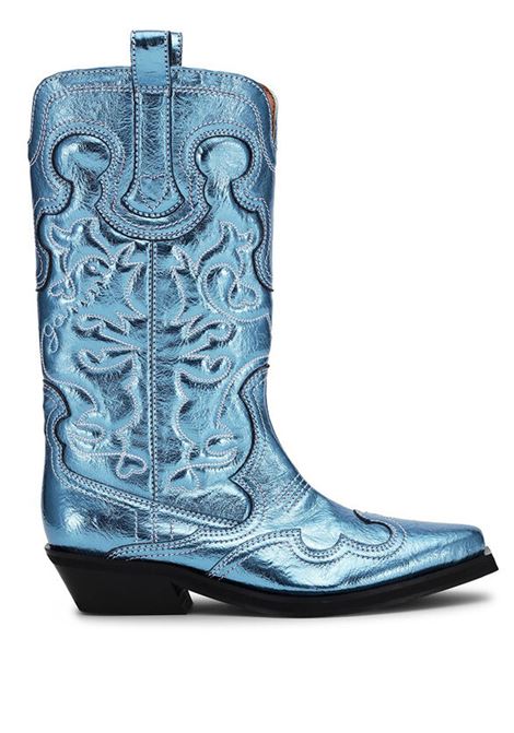 mid shaft embroidered western boots woman blu in polyester GANNI | S2645803