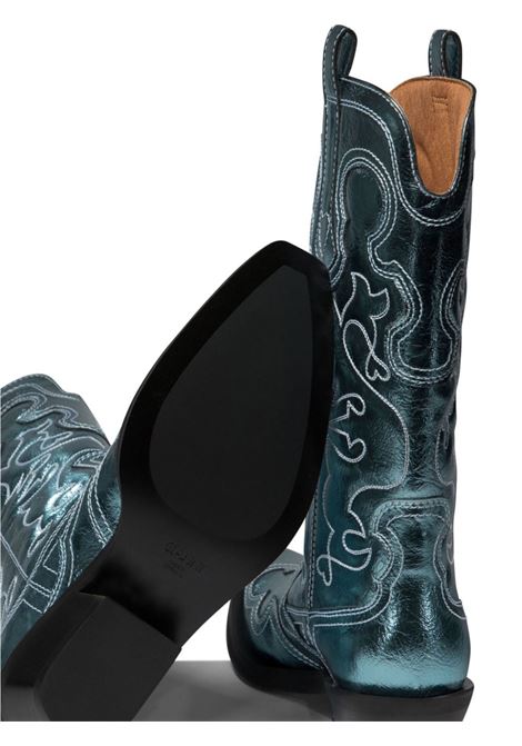 mid shaft embroidered western boots woman blu in polyester GANNI | S2645803