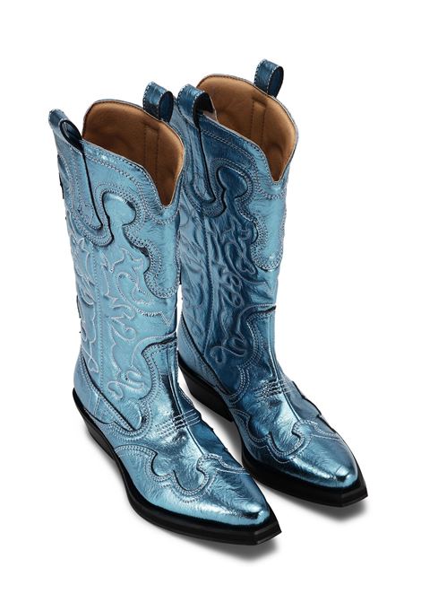 mid shaft embroidered western boots woman blu in polyester GANNI | S2645803