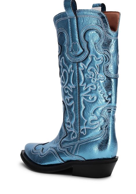 mid shaft embroidered western boots woman blu in polyester GANNI | S2645803
