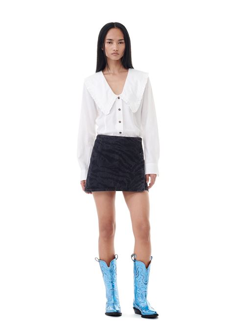 mid shaft embroidered western boots woman blu in polyester GANNI | S2645803