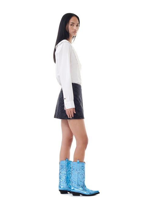 mid shaft embroidered western boots woman blu in polyester GANNI | S2645803