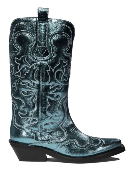 mid shaft embroidered western boots woman blu in polyester GANNI | S2645803