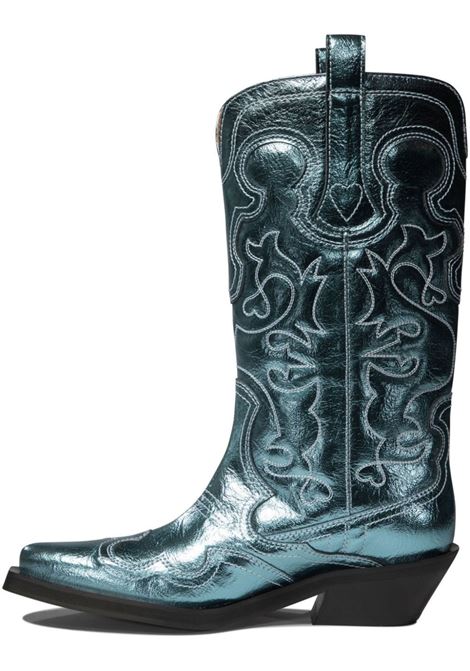 mid shaft embroidered western boots woman blu in polyester GANNI | S2645803