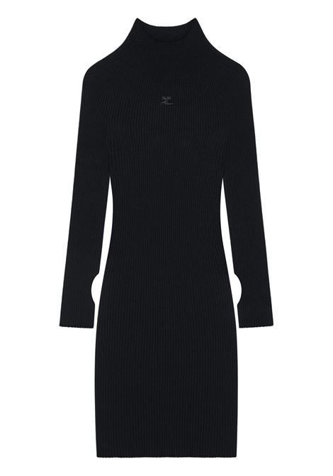 rib mockneck mini dress woman black on cotton COURRÈGES | 324MRO466FI00499999