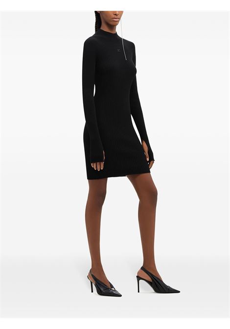 rib mockneck mini dress woman black on cotton COURRÈGES | 324MRO466FI00499999