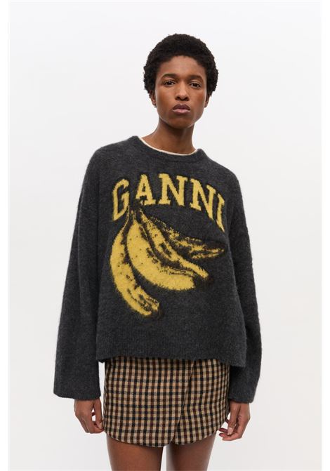 banana graphic sweater donna grey GANNI | K2516252