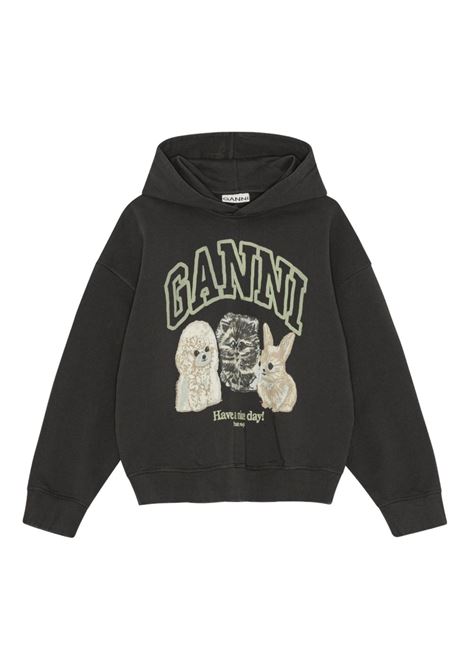 animal print hoodie woman black GANNI | T4270252