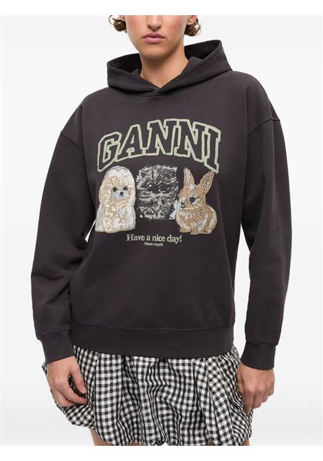 animal print hoodie woman black GANNI | T4270252