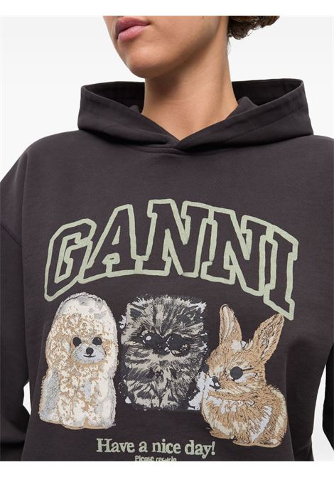 animal print hoodie woman black GANNI | T4270252