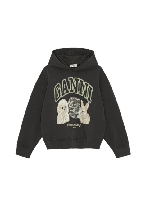animal print hoodie woman black GANNI | T4270252