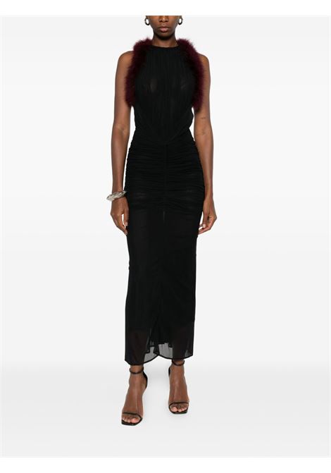 abito marabou ruched donna nero e borgogna MUGLER | 25F3RO1783595B1922