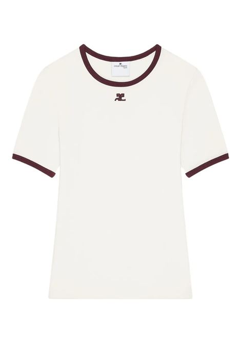 signature contrast t-shirt white and burgundy COURRÈGES | 125JTS017JS0203B211