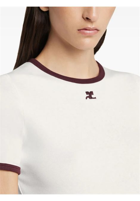 signature contrast t-shirt white and burgundy COURRÈGES | 125JTS017JS0203B211