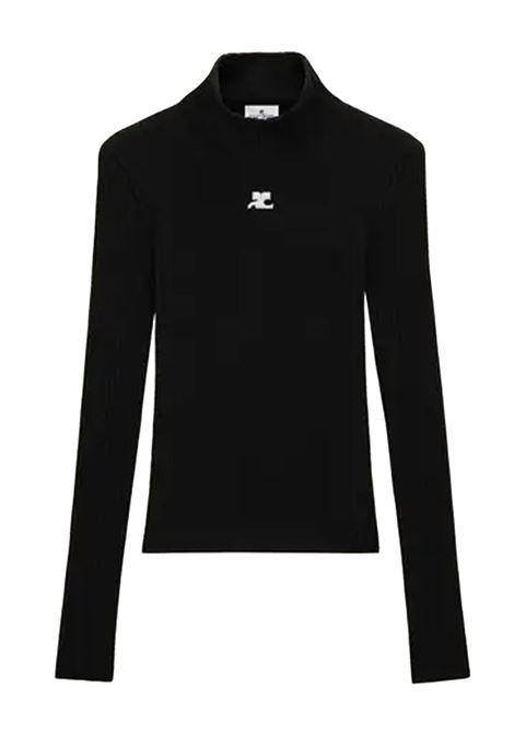 maglia a collo alto reedition rib knit donna nero COURRÈGES | PERMPU022FI00019999