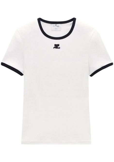 signature contrast t-shirt woman  white and black COURRÈGES | VESJTS017JS00700098