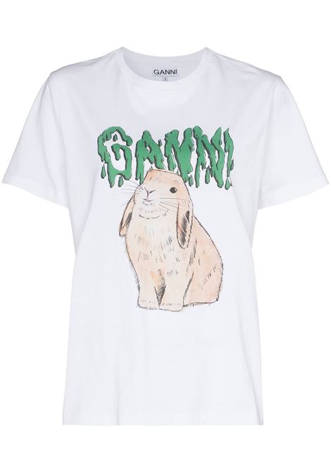 t-shirt bunny donna bianco in cotone GANNI | T2778151