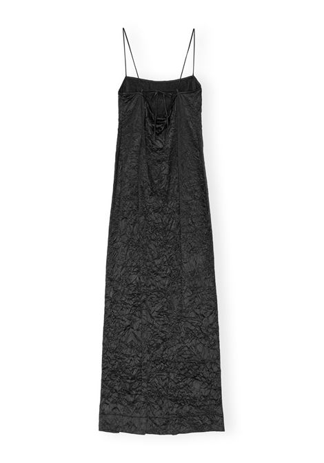 vestito sottoveste con spacco donna nero in raso GANNI | F8689099