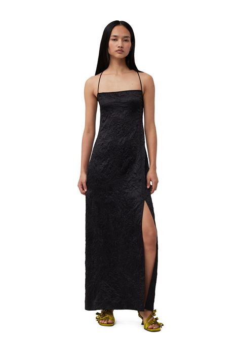 vestito sottoveste con spacco donna nero in raso GANNI | F8689099