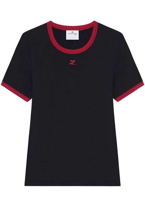 signature contrast t-shirt woman black COURRÈGES | 125JTS017JS0203B087