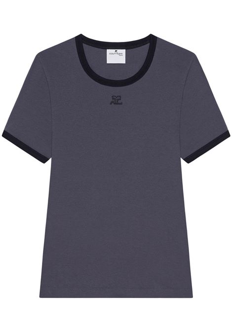 t-shirt signature contrast donna denim e nera COURRÈGES | 125JTS017JS0203B155