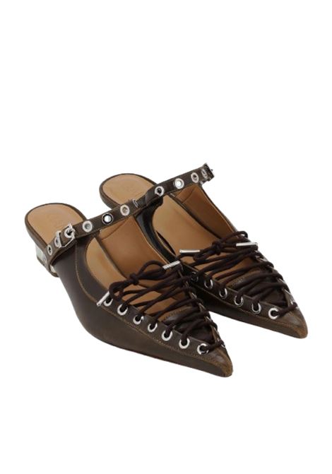mules oleatex lace-up donna dark olive GANNI | S3092826