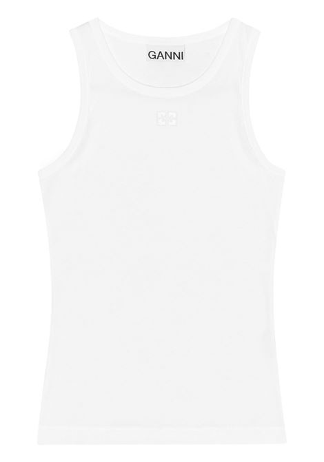 soft cotton rib tank top woman white  GANNI | T3897151