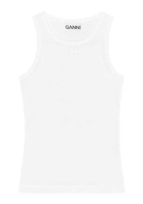 soft cotton rib tank top woman white GANNI | T3897151