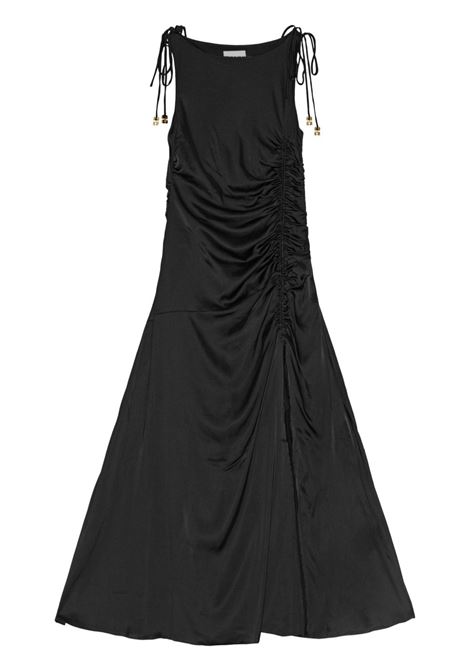 abito satin gathered donna nero GANNI | W0381099