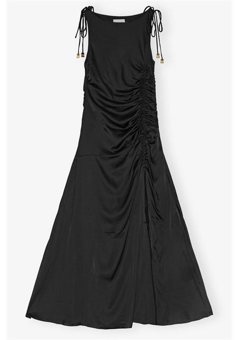 abito satin gathered donna nero GANNI | W0381099