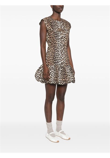 printed cotton corset mini dress donna leopard GANNI | W0652943