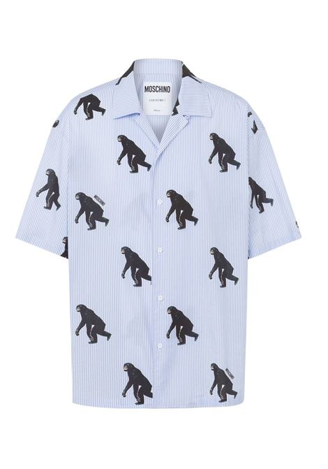 allover chimpanzee shirt man light blue MOSCHINO | 251ZZ022602581303