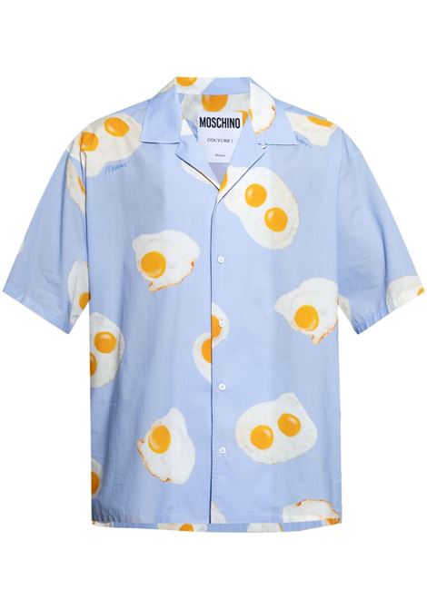 allover eggs shirt man light blue MOSCHINO | 251ZZ022602591303